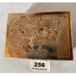 Silver plated wood lined box with engraved scene”Le Retour du Marche”