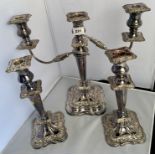 3 piece silver candelabra set with candelabra (13.5” high) and 2 candlesticks (11” high) Sheffield