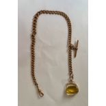 9k gold link necklace with bar and yellow stone fob pendant, total weight 63.37 grams, length of