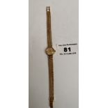 gold ladies Omega watch with 9k gold bracelet, total w: 14 grams, working