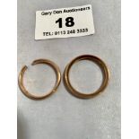 2 x 9k gold rings, w: 4.85 grams, 1 size P, 1 broken
