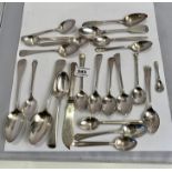 22 assorted silver spoons and 1 silver cake knife total w: 13.52 ozt