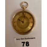 14k gold embossed fob watch, total w: 32.05 grams, 1.5” diameter, not working