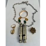 Assorted dress jewellery including 2 whistles
