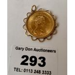 1974 full sovereign in 9k gold holder, 9.63 grams