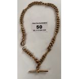 9k gold watch chain with t-bar, w: 38.18 grams, length 12”