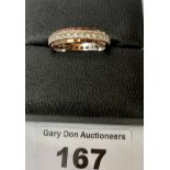 9k gold eternity ring with white stones, w: 2.81 grams, size O