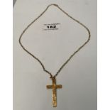 9k gold necklace with cross pendant, total w: 3.63 grams length of chain 18”, cross 1.25”