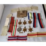 6 WW2 medals including War Medal, Italy, Atlantic 1939-45, Burma and Africa Stars and North Africa