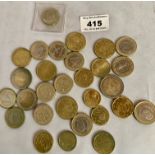 Bag of UK and Euro coins including 4 £1, 3 €2 and 9 €1 coins