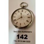 Silver fob watch, total w:1.45 ozt, 1.5” diameter, not working