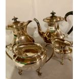 4 piece silver plated tea set with teapot, water jug, milk and sugar