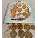 2000 United Kingdom Brilliant Uncirculated Coin Collection and bag of loose coins including 3 £2