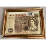 Framed £10 note signed by Billy Bremner and photo album containing a 10 shilling note