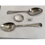 2 silver tablespoons and silver napkin ring, total w: 5.52 ozt