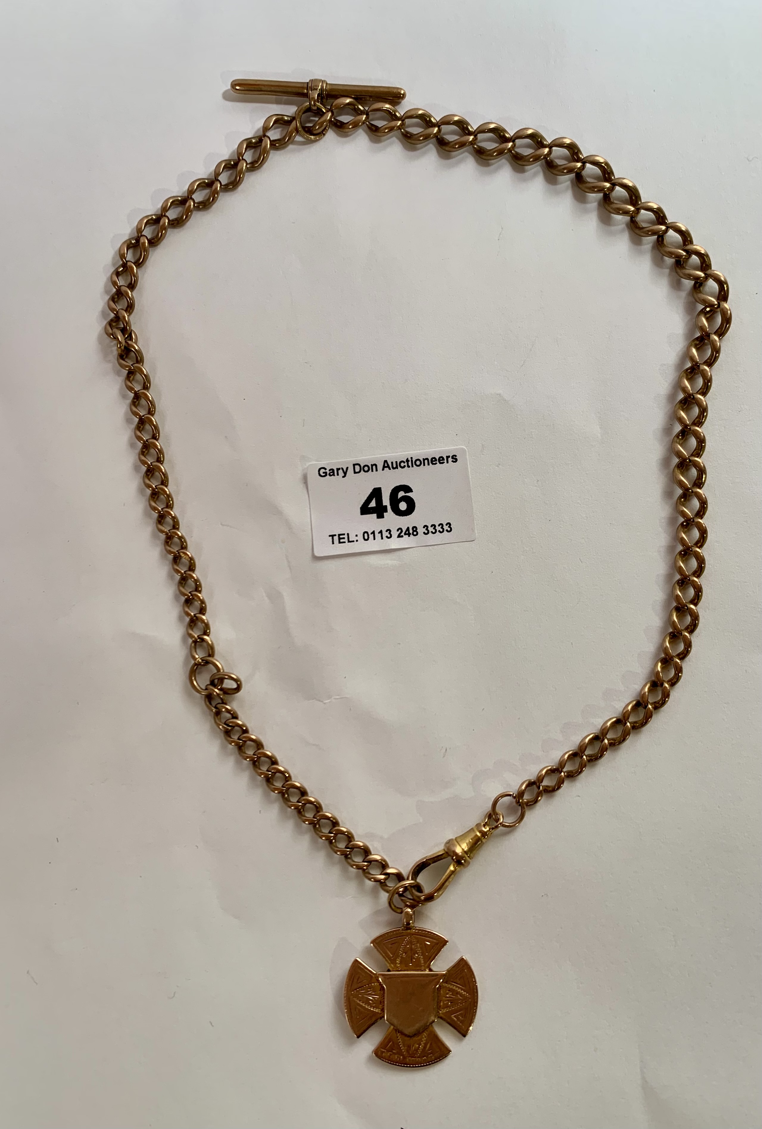 9k gold link necklace with bar and pendant, w: 41.25 grams, length of chain 17.5”, pendant 1”