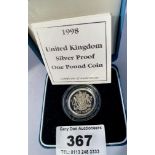 Boxed 1998 UK silver proof £1 coin