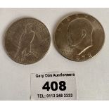 1923 Silver Peace Dollar and 1972 Dollar