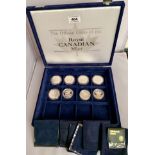 Cased part set of The Official Coins of the Royal Canadian Mint including 8 coins and certificates