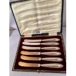 Cased set of 6 silver handled butter knives