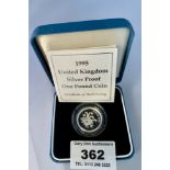Boxed 1995 UK silver proof £1 coin