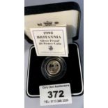 Boxed 1998 Britannia silver proof 20 pence coin