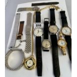 5 assorted watches, 5 watch straps and dress watch on chain