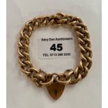 9k gold link bracelet with heart fastener, w: 17.88 grams, length 7.5” + heart