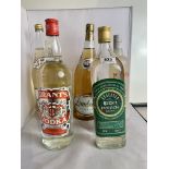 Bottle of Archers Peach County Shnapps, bottle of Knockeen Irish Poteen, bottle of Grants Vodka,