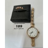 9k gold ladies Trojan watch with rolled gold bracelet, total w: 17.12 grams and 9k gold red/white
