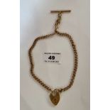 9k gold watch chain with t-bar and heart fastener, w: 30.89 grams, length of chain 16”
