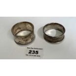 2 odd silver napkin rings, total w: 1.23 ozt