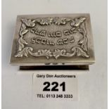 Silver matchbox holder with Hebrew inscription, w: 0.70 ozt, 2” x 1.5”