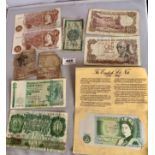 Bag of assorted banknotes including 2 10 Shilling notes and 2 £1 notes