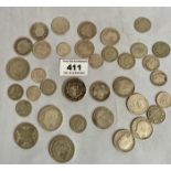 Bag of mixed UK and foreign silver coins total w: 5.4 ozt