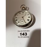 Silver Waltham pocket watch total w: 4.85 ozt, 2.25” diameter, working