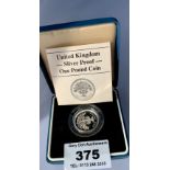 Boxed 1987 UK silver proof £1 coin