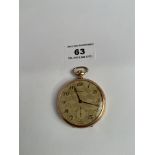 9k gold Tempo pocket watch total w: 51.16, 1.75” diameter, working