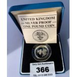 Boxed 1985 UK silver proof £1 coin