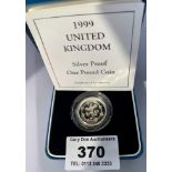 Boxed 1999 UK silver proof £1 coin