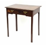 George III mahogany side table, with a single frieze drawer upon square canted legs, 27" wide, depth