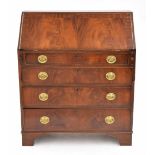 19th century mahogany bureau, the crossbanded fall front enclosing fitted stationery interior and