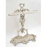 19th century white painted cast iron stick stand, modelled with fruiting vines, 24" high