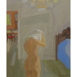 •Tor Horlin (1899-1985) - 'Modellen' a partially draped female nude model in a bedroom, signed and