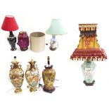 SIx decorative Oriental porcelain baluster vases converted to electric lamps, Tallest 21.5" high