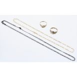 (ref. 6310) 9ct necklet, 9ct ring, silver necklet and ring (9gm) (4)