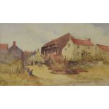 English School (19th century) - Fishing village with figures, nets drying nearby, watercolour, 9.