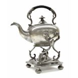 James Dixon & Sons pewter spirit kettle on stand, with burner, 13" high total