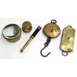 Chatillon's improved circular spring balance brass hanging scale, also a Salter's spring balance