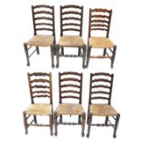 Harlequin set of six rush seat ladder back dining chairs (four plus two, with faults) (6)